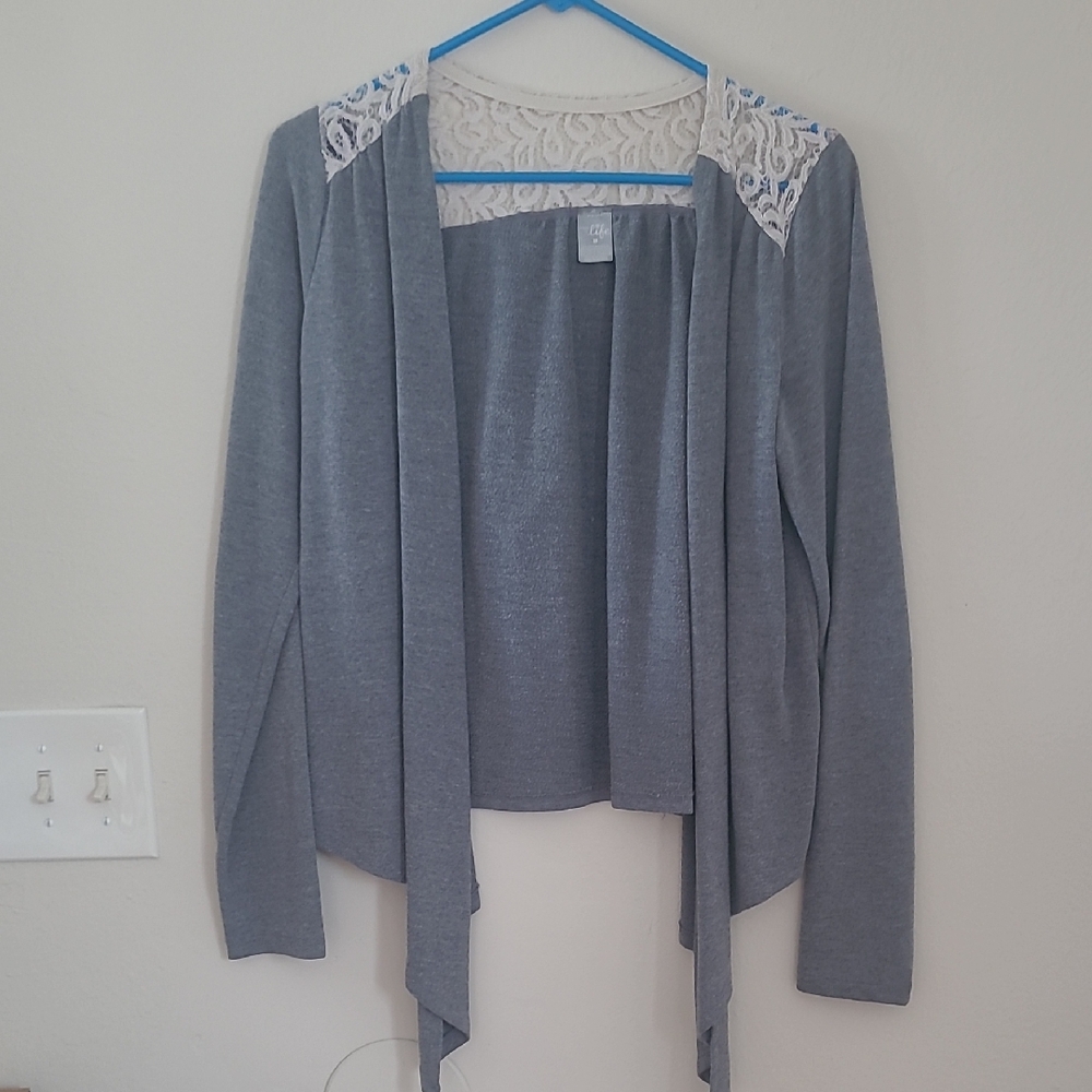 Made for Life Gray Lace Cardigan Sweater